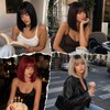 Black-Brown Bob Women Wigs with Bangs 12 Inch Short Straight