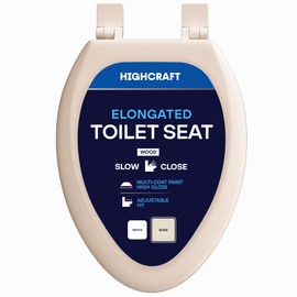 HIGHCRAFT Premium Elongated Toilet Seat with Slow-Close Design & Adjustable Hinges - Molded Wood Toilet Seat - Fits Standard Elongated Toilets - Oval Seat in Bone/Beige