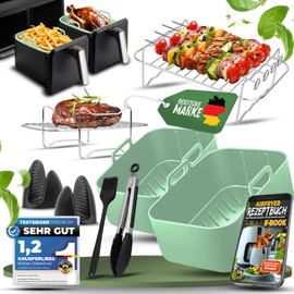 KNUSPERLIEBE® Airfryer XL Accessory Set Hot Air Fryer Accessories for Ninja Foodi AF400EU AF300EU 7.6L-9.5L and Dual Zone Air Fryer, BPA-Free Ninja Dual Zone Air Fryer Accessories (Mint Mellow)