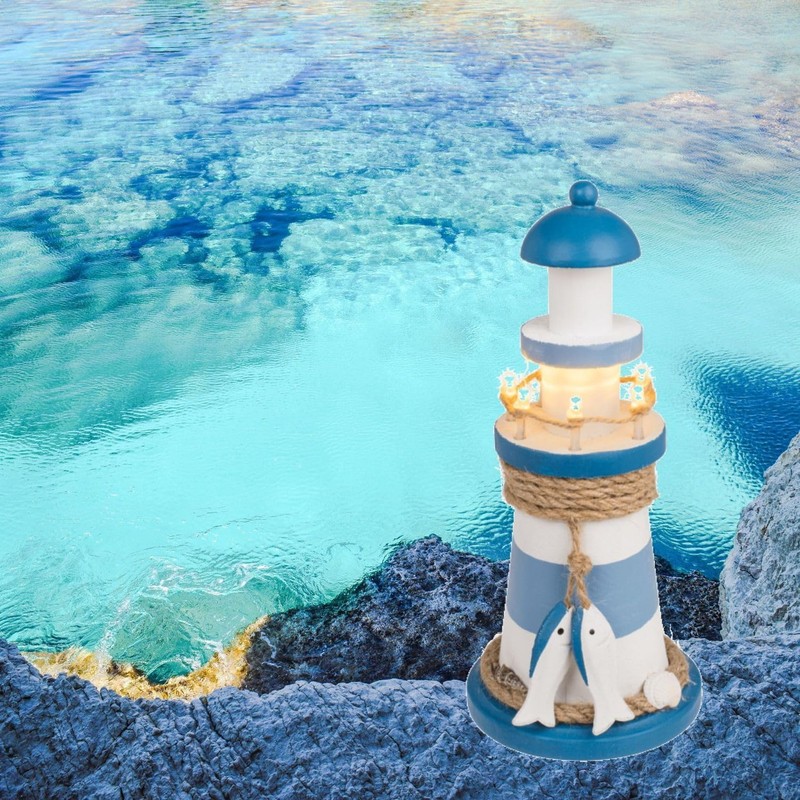 Out of the blue Wooden Lighthouse Decorative Item with LED