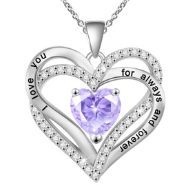 Beauyist Love Heart Birthstone Necklaces for Women, Engraved Pendant Necklace Jewelry Gifts