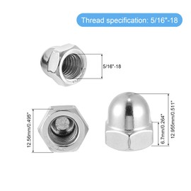 sourcing map 5/16"-18 Acorn Cap Nuts, 20Pcs 304 Stainless Steel Dome Cap Head Acorn Nut Hardware Nuts for Bolt Cover, Silvery