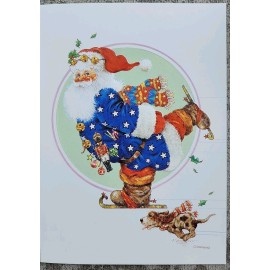Paper Magic Greeting Card - Skating All American Santa W/Dog - Giordano Christmas Paper