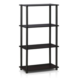 Furinno Turn-N-Tube 4-Tier Multipurpose Shelf Display Rack, Single, Dark Walnut