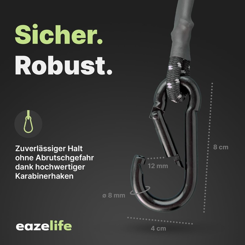 Set of 2 Elastic Straps with Carabiner, 60 cm /