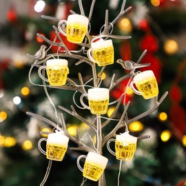 PETRISTRIKE Christmas Home Party Decoration Lights, USB & Battery Operated Indoor Led String Lights with Remote Timer, 15 Beer Mug LEDs, Holiday Lights String for Christmas Tree Decor, Thanksgiving