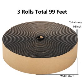 Jucoan 99 Feet Weather Stripping Foam Seal Tape, 2 Inch Wide x 1/8 Inch Thick Self Adhesive Foam Insulation Tape Weatherstrip Soundproof Tape for Pipe, Window Door Seal, Air Conditioner Seal, 3 Rolls