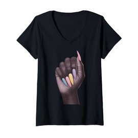 Womens Fingernails Nails V-Neck T-Shirt