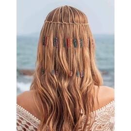 Yean Flapper Cap Head Chain Gold Rhinestone Tassel Hair Jewelry Costume Headpiece Boho Festival Hair Accessories for Women and Girls