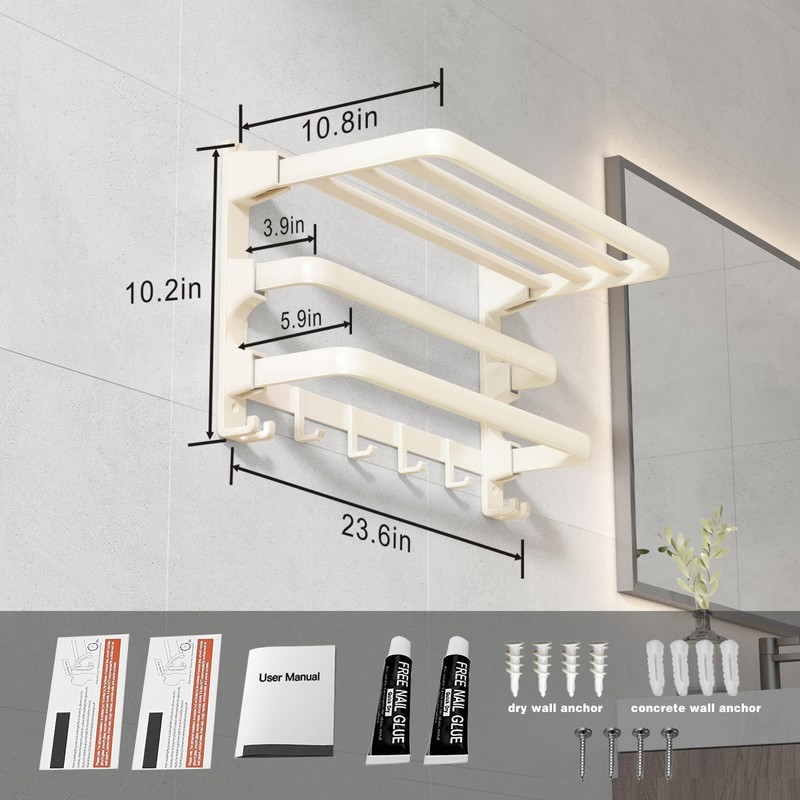 VOLDRA Towel Racks for Bathroom, 24-Inch Towel Shelf with 2