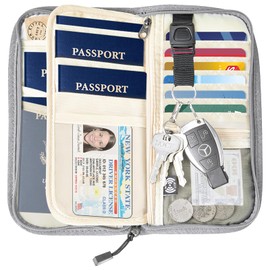 Zoppen Women's Lightweight Passport Wallet, Polyester, Scan Proof, Spacious, RFID Blocking, Unisex Design, Light Grey