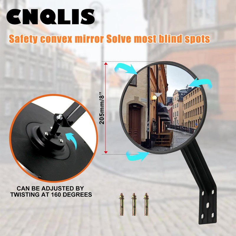 CNQLIS 8 Inch Convex Mirror Outdoor with Adjustable Wall Fixing