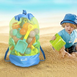 EocuSun Beach Toys Bag, Large Mesh Bag Child Toys Storage Bags Durable Drawstring kids Beach Backpack Swim and Pool Beach Bag Tote Packs, Stay Away From Sand and Water,Toys are Not Included (blue)