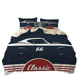 Car Duvet Cover Set Double Size For Boys Teens 3D Classic Vintage Bedding Set Sports Car Comforter Cover Fashioned Decorative Bedspread Microfiber Quilt Cover Zipper 3 Pieces Boys