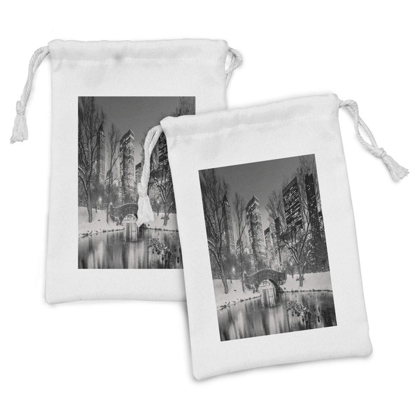 Lunarable Landscape Fabric Pouch Set of 2, Cityscape New York