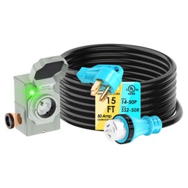 CircleRiver UL Listed 50 Amp 15Feet Generator Cord and Power Inlet Box Combo Kit NEMA 14-50P Male to SS2-50R STW 6/3+8/1 AWG 125/250V Twist Locking with Inlet Box for Generator to House