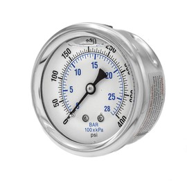 Liquid Filled Center Back Mount Pressure Gauge with 2.5" Dial, 0-400 PSI, 1/4" Male NPT Connection, Stainless Steel CASE and Bezel (1)