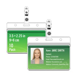 10 Sets Clear Horizontal Badge Holders with Metal Clips, Waterproof PVC ID Card Protectors for Name Tags, Employee Badges, Conferences, School, Office, Exhibitions