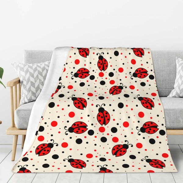 Abucaky Cute Ladybugs Pattern Fleece Throw Blanket Ultra Soft Cozy