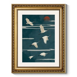 ARPEOTCY Flying Cranes Wall Art, Framed Japanese Crane Painting Print, Ornate Gold Frame, 11×14 Inch Elegant Asian Nature Décor for Living Room, Bedroom or Study