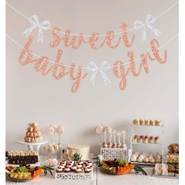 Sweet Baby Girl Banner, Baby Shower/Gender Reveal Decoration, It’s a Girl/Welcome Baby Decor, Baby's 1st Birthday Party Decorations, Rose Gold Glitter