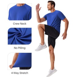 PINSPARK Moisture Wicking T-Shirts for Men Gym Workout Mens Tshirts Multipack Crewneck Undershirts Fitted Tee Shirts Dry Fit