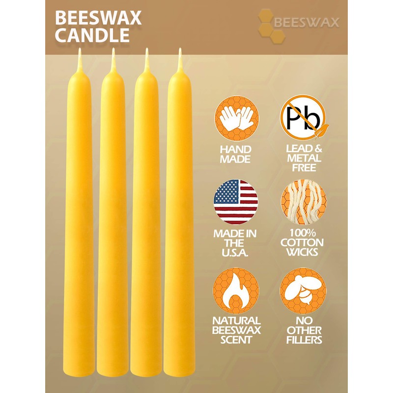 Hyoola 10" Beeswax Taper Candles - 10 Hour Burn Time