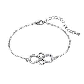 KunBead Infinity Initial S Letter Bracelet Silver Alphabet Love Bracelets Stainless Steel Adjustable Birthday Bracelet