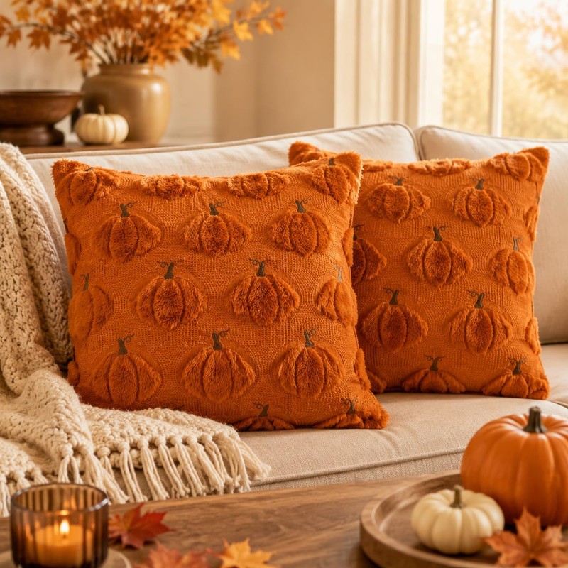 Pumpkin Fall Pillow Covers 18x18In Set of 2 Orange, Ultra