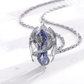 INFUSEU Crystal Dragon Necklace, Nordic Dragon Wrapped Cylinder Gemstone, Crystal Pendant, Hexagonal Healing Crystal Pendant, Gothic Natural Crystal Jewellery, Gift for Men and Women, Copper