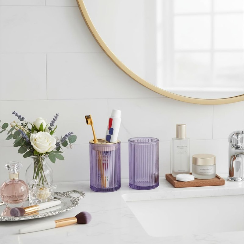 Tonxus Toothbrush Holders for Bathrooms, Purple Glass Toothbrush Holder and