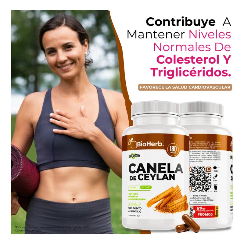 Bioherb Canela Ceylán 100 Pura Certificada Origen 180 Cápsulas Alta