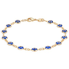 Barzel 18k Gold Plated Blue Evil Eye Anklet Bracelet For Women - Made in Brazil (Blue)