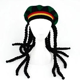 Peluca Rastas Gruesa Con Gorra Bob Marley Reggae Sombrero Color Negro