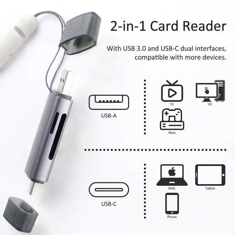 USB3.0 USB-C SD Card Reader, 2-in-1 Wansurs Aluminum Alloy Memory