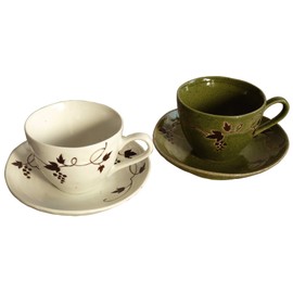 maebata つたぶどう ペア カップ&ソーサー 190ml 片岡鶴太郎 29685
