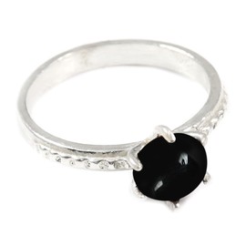 JEWELSTREZORO Cabochon-Schwarzer Onyx Edelstein-für Herren und Damen,Geschenkartikel, 925er-SterlingSilber Band Ring Schmuck TSR358BY_29 (75 (23.9))