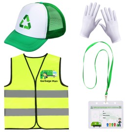 Yewong Kids Waste Management Garbage Truck Costume Accessories Recycle Trash Vest Tucker Hat Gloves ID Card for Career Day (Set A)
