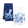 2Pcs Coastal Octopus Kitchen Towels Blue and White Octopus Hand