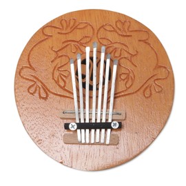 NOVICA Artisan Handcrafted Coconut Shell Kalimba Thumb Piano from Bali Brown Shellsteel Indonesia Musical Instruments Keyboards Animal Themed Lizard [3.5in H x 5.75in Diam.] ' Gecko Melody'