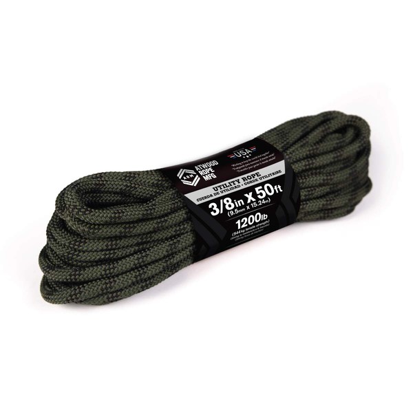 Atwood Rope MFG 3/8” inch 50ft Braided Utility Rope. Camouflage, 50ft Made in USA, Lightweight Strong Versatile Rope for Camping, Survival, DIY, Knot Tying