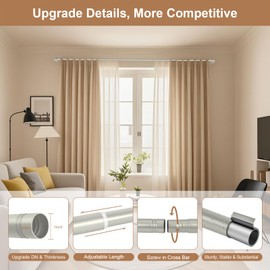 Industrial Curtain Rods for Window 32 to 88, 1 Inch Wrap Around Blackout Drapery Rods Adjustable Heavy Duty Curtain Pole Wall or Ceiling Mounted Patio Bedroom Living Room Divider 32" - 88"Nickle
