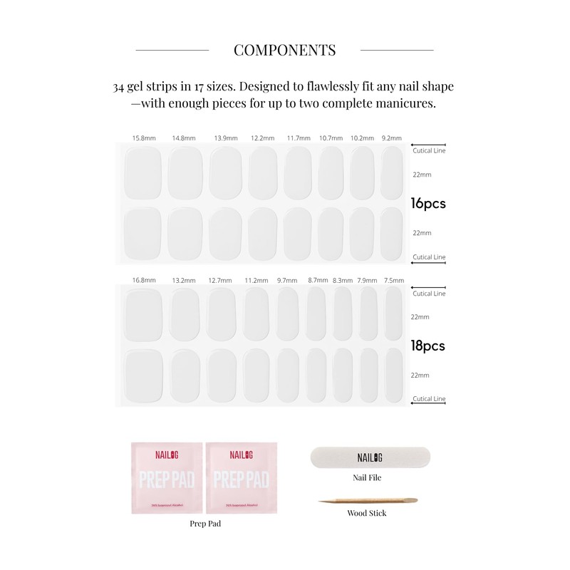 NAILOG Semi Cured Gel Nail Strips 34pcs Gel Nail Wraps