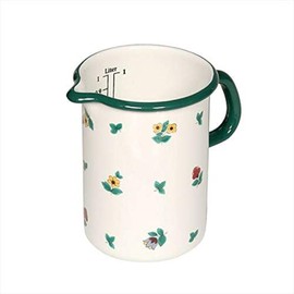 Riess, 0338-049, Kitchen Measure 10, Country - GMUNDNER STREUBLUMEN, Diameter 10 cm, Height 14.8 cm, Capacity 1.0 Litre, Enamel, White with Scattered Flowers, Induction