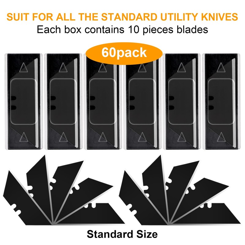 Harita 60 pcs Utility Knife Blades, Blackened SK-2 Razor Blades