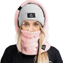 Balaclava Cold Weather Fleece Windproof Ski Mask Winter Breathable Thermal Face Mask Neck Warmer Scarf Helmet Hood Sherpa Hood Fleece Hood height 21.3 inch width 13 inch - Color: Pink