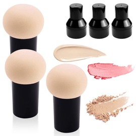 3 Pcs Mushroom Makeup Sponge Cosmetic Blender Puff Latex Free Facial Sponge Beauty Puff Makeup Brush Sponge with Handle Case for Concealer BB Cream Foundation Makeup Tools (D)