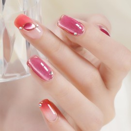 AILLSA Cat Eye Gel Nail Polish Pink Rose Glitter Crystal Polish with Magnet, Nude Burgundy Sparkle Nail Polish Reflective Translucent Jelly Color U V Magnetic Gel Salon DIY at Home 0.5 OZ GF20