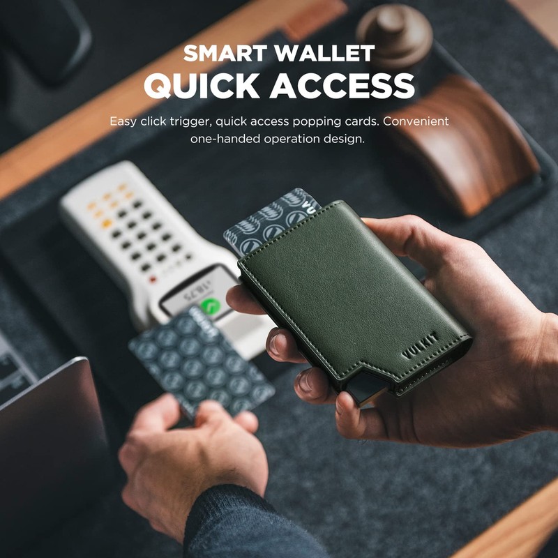 VULKIT Men's Wallet Minimalist Pop Up Card Holder RFID Blocking