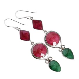 Ruby And Emerald Drop Dangle 925 Sterling Silver Earrings Designer Valentine's Day Gift